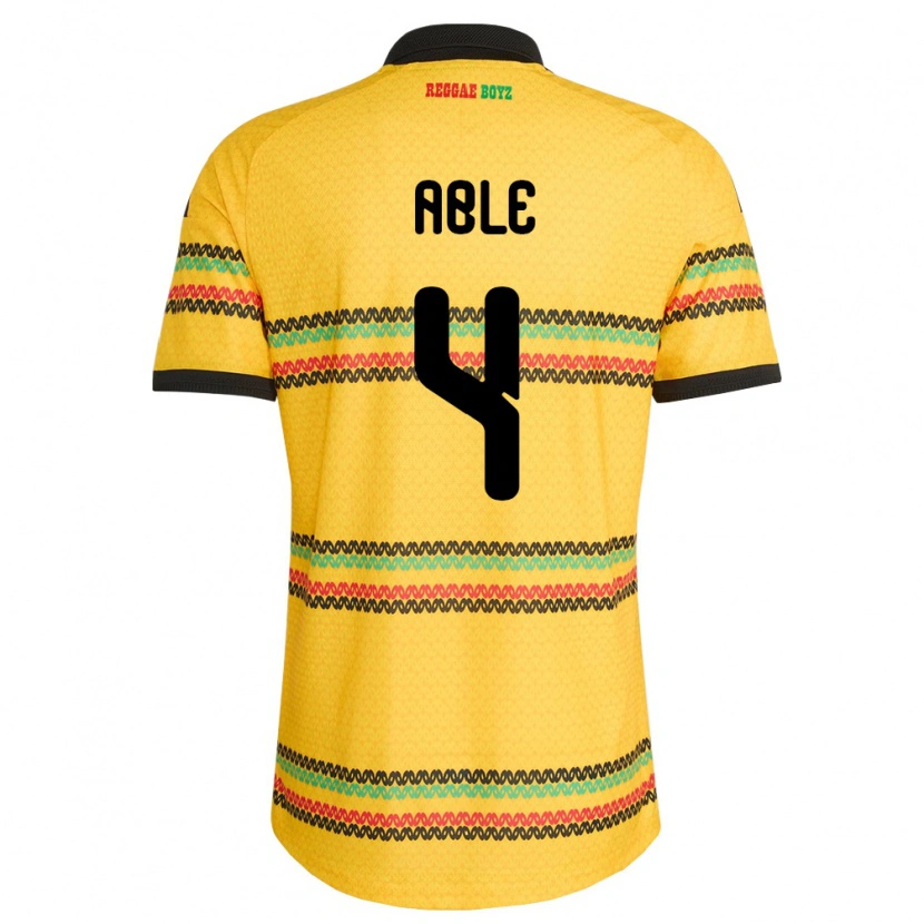 Danxen Hombre Camiseta Jamaica Nevillegail Able #4 Amarillo Negro Verde 1ª Equipación 26-28 La Camisa