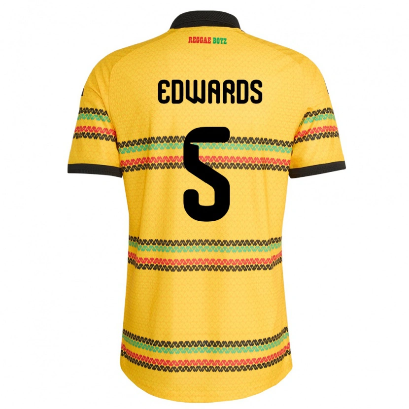 Danxen Hombre Camiseta Jamaica Jaeshawn Edwards #5 Amarillo Negro Verde 1ª Equipación 26-28 La Camisa