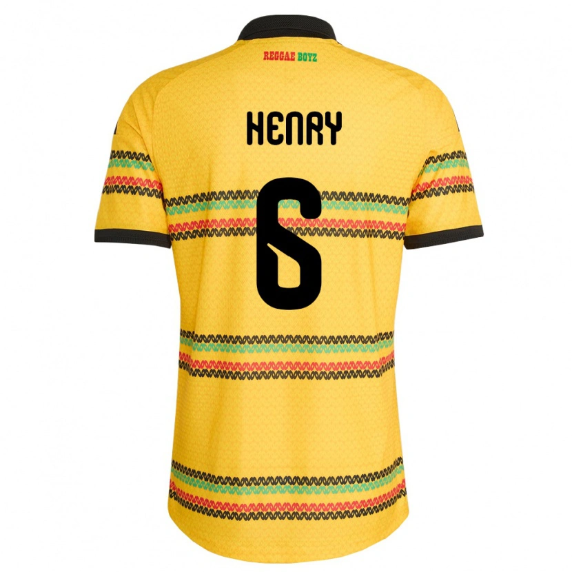 Danxen Hombre Camiseta Jamaica Romie Henry #6 Amarillo Negro Verde 1ª Equipación 26-28 La Camisa