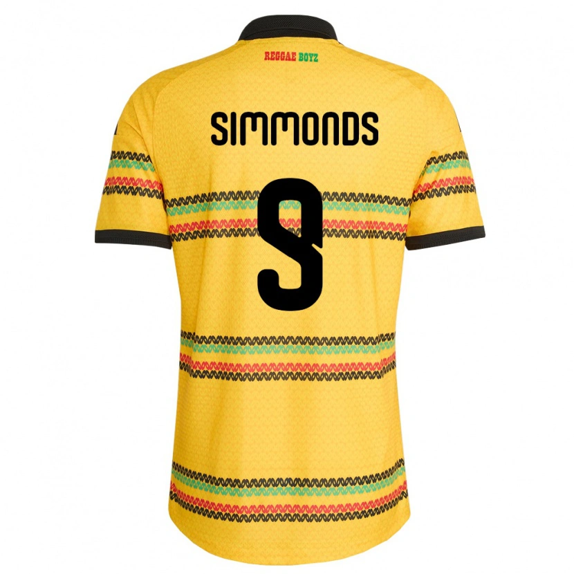 Danxen Hombre Camiseta Jamaica Kameron Simmonds #9 Amarillo Negro Verde 1ª Equipación 26-28 La Camisa