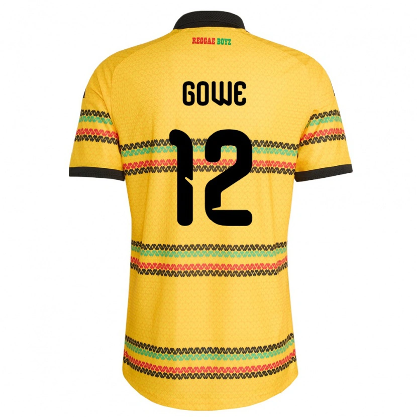 Danxen Hombre Camiseta Jamaica Tyrese Gowe #12 Amarillo Negro Verde 1ª Equipación 26-28 La Camisa