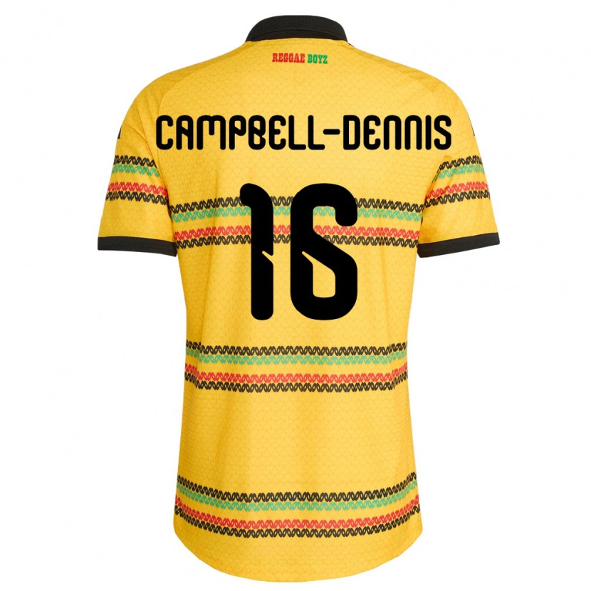 Danxen Hombre Camiseta Jamaica Raequan Campbell-Dennis #16 Amarillo Negro Verde 1ª Equipación 26-28 La Camisa