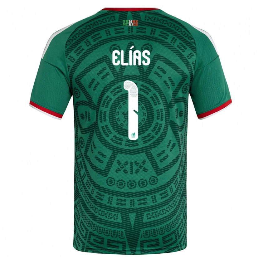 Danxen Hombre Camiseta México Bruno Elías #1 Verde Blanco Rojo 1ª Equipación 26-28 La Camisa