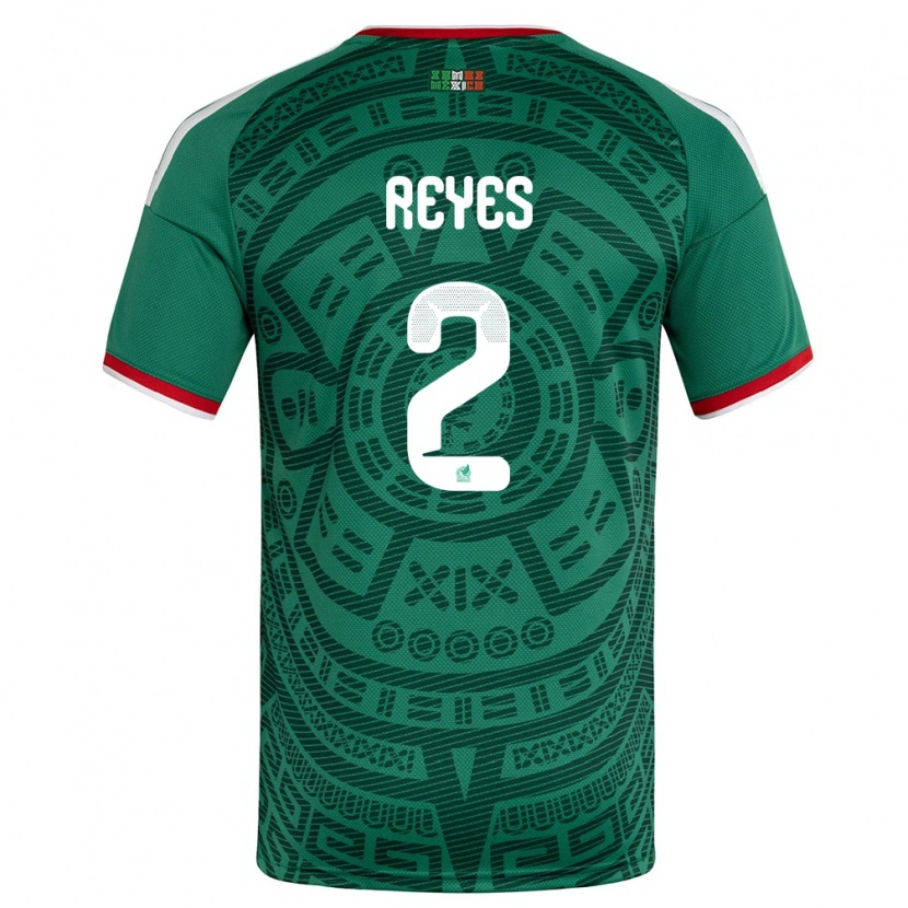 Danxen Hombre Camiseta México Luis Reyes #2 Verde Blanco Rojo 1ª Equipación 26-28 La Camisa