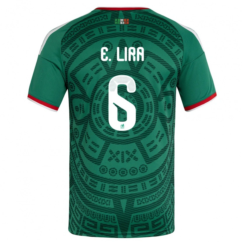 Danxen Hombre Camiseta México Érik Lira #6 Verde Blanco Rojo 1ª Equipación 26-28 La Camisa