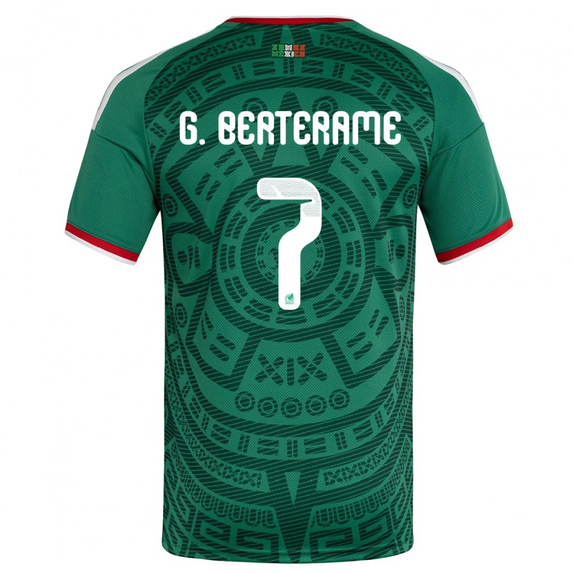 Danxen Hombre Camiseta México Germán Berterame #7 Verde Blanco Rojo 1ª Equipación 26-28 La Camisa