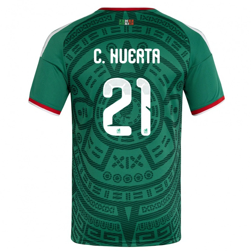 Danxen Hombre Camiseta México César Huerta #21 Verde Blanco Rojo 1ª Equipación 26-28 La Camisa