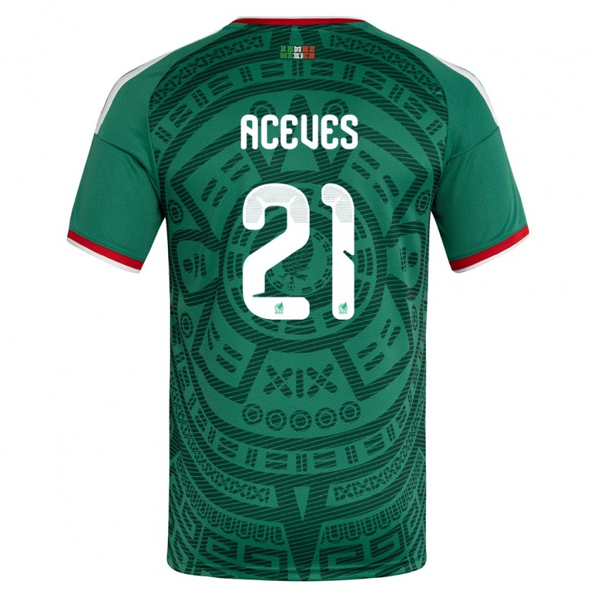 Danxen Hombre Camiseta México Daniel Aceves #21 Verde Blanco Rojo 1ª Equipación 26-28 La Camisa