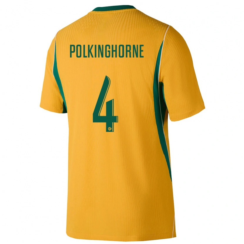 Danxen Hombre Camiseta Australia Clare Polkinghorne #4 Amarillo Verde 1ª Equipación 26-28 La Camisa