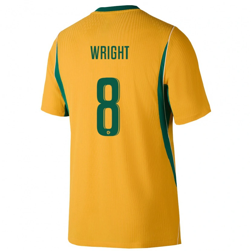 Danxen Hombre Camiseta Australia Bailey Wright #8 Amarillo Verde 1ª Equipación 26-28 La Camisa