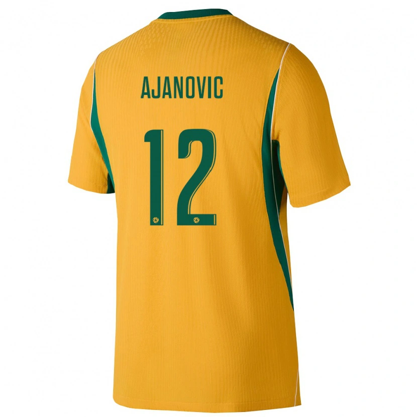 Danxen Hombre Camiseta Australia Jai Ajanovic #12 Amarillo Verde 1ª Equipación 26-28 La Camisa