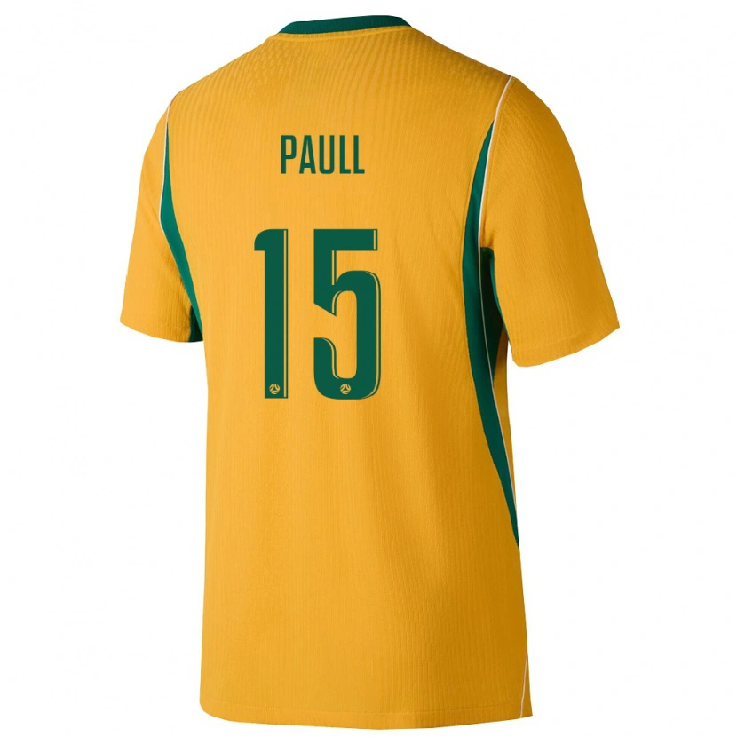 Danxen Hombre Camiseta Australia Nathan Paull #15 Amarillo Verde 1ª Equipación 26-28 La Camisa