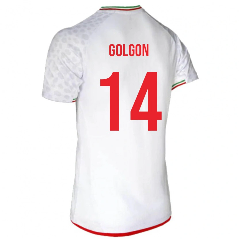 Danxen Hombre Camiseta Irán Sam Golgon #14 Blanco Rojo 1ª Equipación 26-28 La Camisa