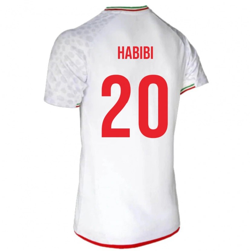 Danxen Hombre Camiseta Irán Abbas Habibi #20 Blanco Rojo 1ª Equipación 26-28 La Camisa