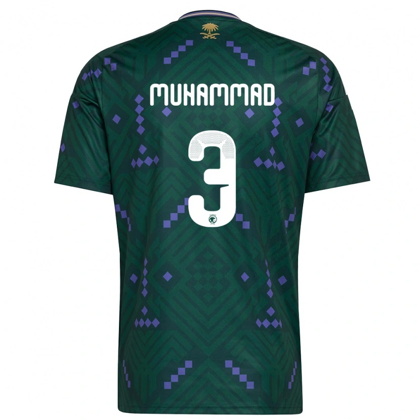 Danxen Hombre Camiseta Arabia Saudita Lin Muhammad #3 Verde Púrpura Blanco 1ª Equipación 26-28 La Camisa