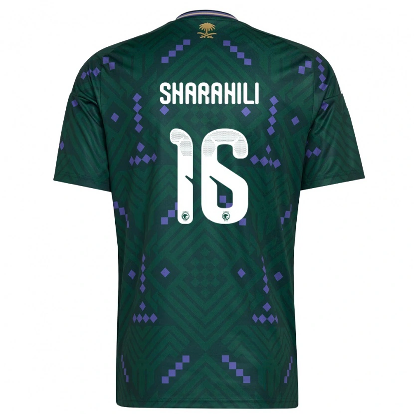 Danxen Hombre Camiseta Arabia Saudita Khalid Mashhour Sharahili #16 Verde Púrpura Blanco 1ª Equipación 26-28 La Camisa