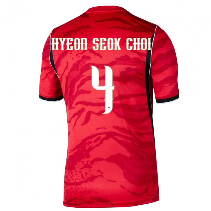 Danxen Hombre Camiseta Corea Del Sur Seok-Hyeon Choi #4 Rojo Blanco Negro 1ª Equipación 26-28 La Camisa