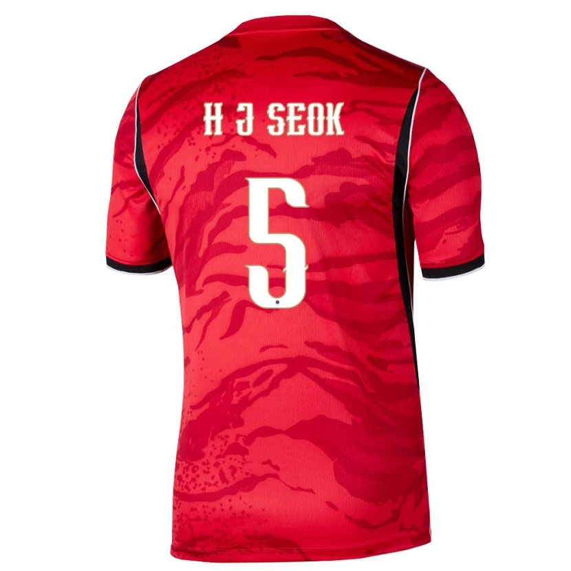 Danxen Hombre Camiseta Corea Del Sur Ji-Hwan Seok #5 Rojo Blanco Negro 1ª Equipación 26-28 La Camisa