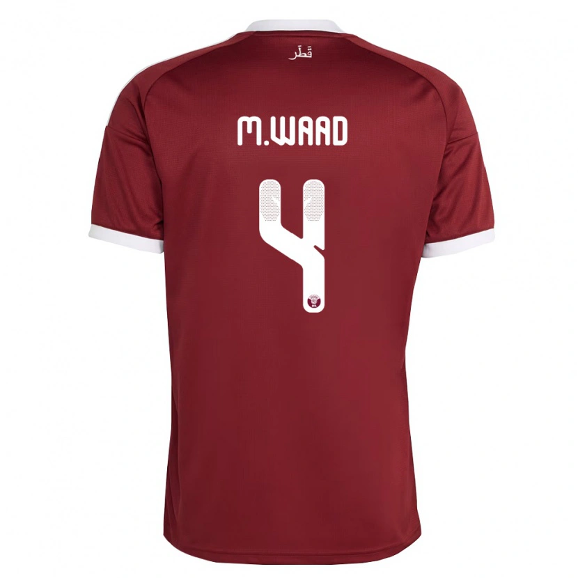 Danxen Hombre Camiseta Catar Mohammed Waad #4 Rojo Borgoña Blanco 1ª Equipación 26-28 La Camisa