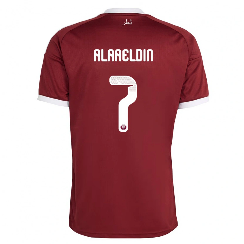 Danxen Hombre Camiseta Catar Ahmed Alaaeldin #7 Rojo Borgoña Blanco 1ª Equipación 26-28 La Camisa
