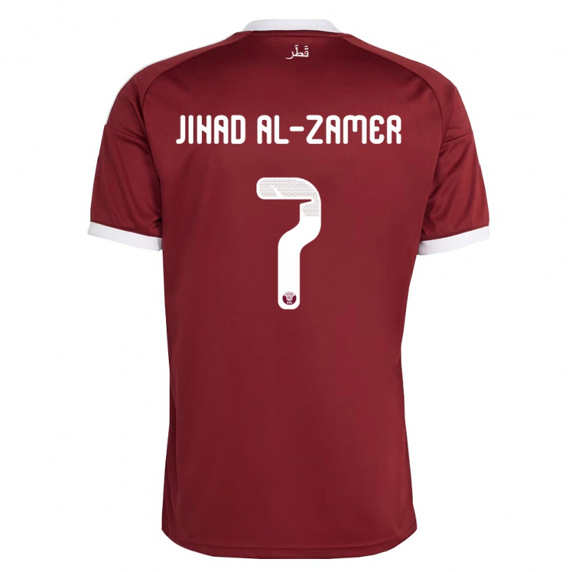 Danxen Hombre Camiseta Catar Mohammed Jihad Al-Zamer #7 Rojo Borgoña Blanco 1ª Equipación 26-28 La Camisa