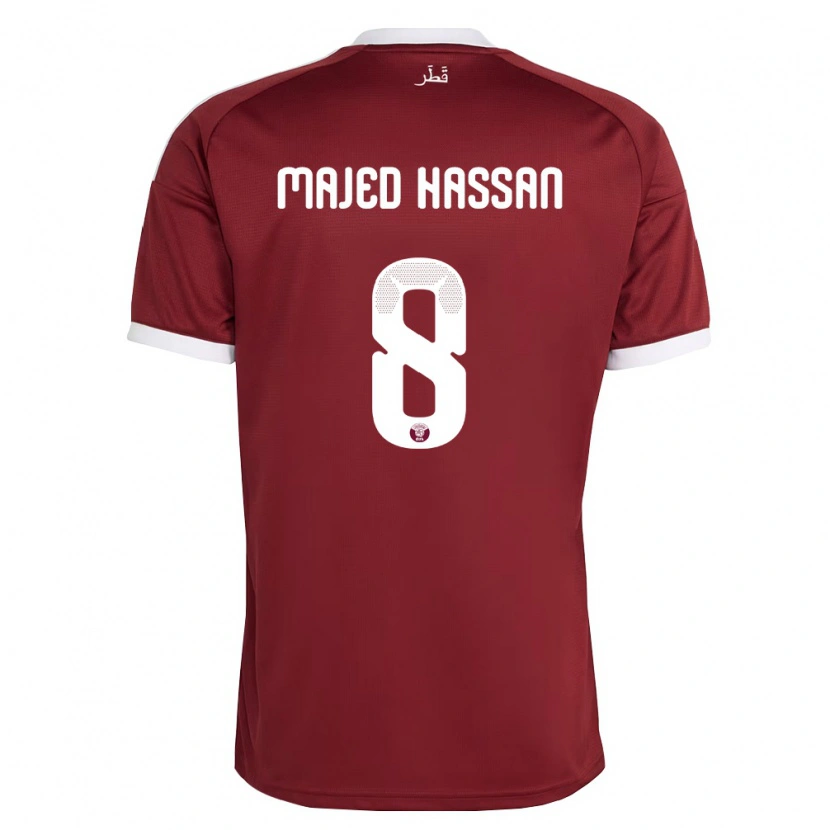 Danxen Hombre Camiseta Catar Malik Hassan #8 Rojo Borgoña Blanco 1ª Equipación 26-28 La Camisa