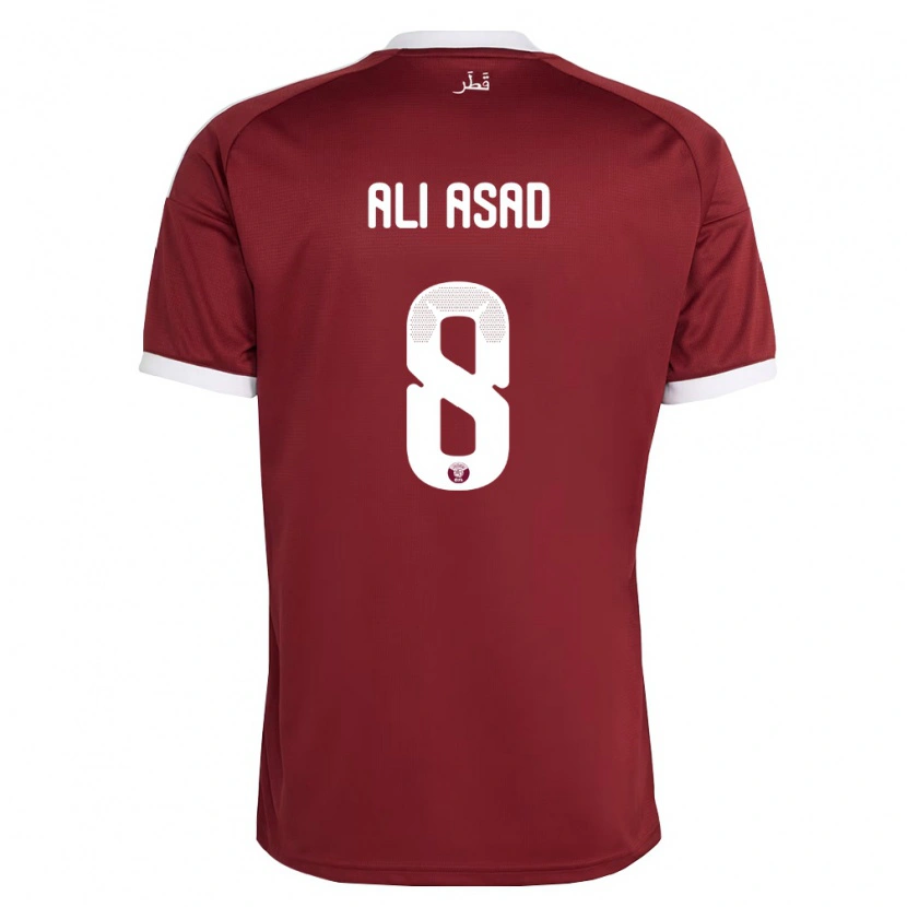 Danxen Hombre Camiseta Catar Ali Asad #8 Rojo Borgoña Blanco 1ª Equipación 26-28 La Camisa