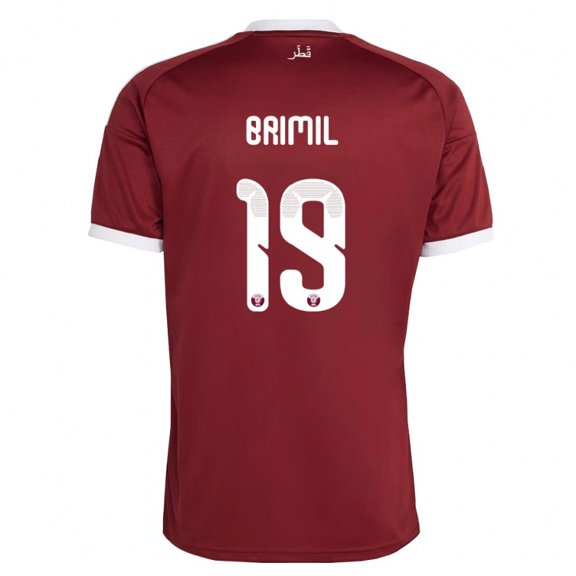 Danxen Hombre Camiseta Catar Marwan Brimil #19 Rojo Borgoña Blanco 1ª Equipación 26-28 La Camisa