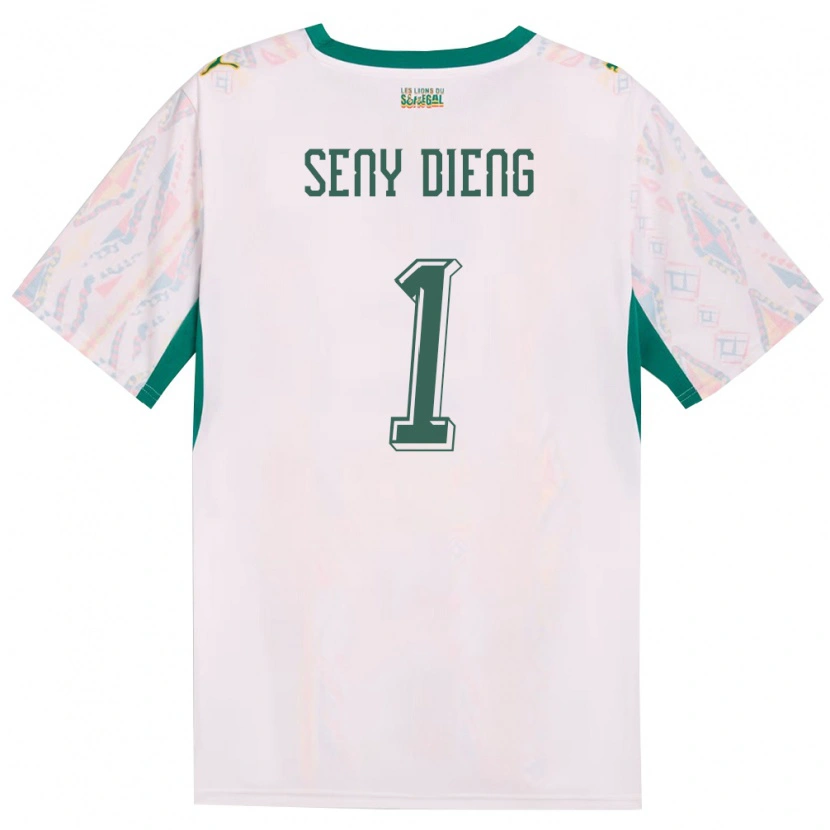 Danxen Hombre Camiseta Senegal Seny Dieng #1 Blanco Verde Amarillo 1ª Equipación 26-28 La Camisa
