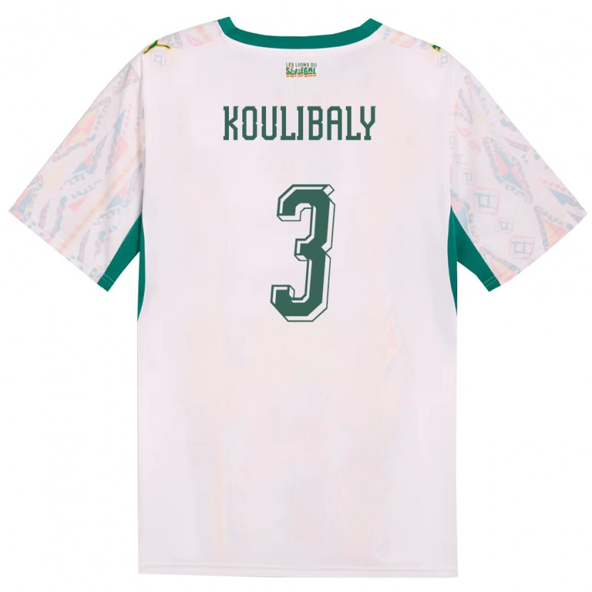 Danxen Hombre Camiseta Senegal Kalidou Koulibaly #3 Blanco Verde Amarillo 1ª Equipación 26-28 La Camisa