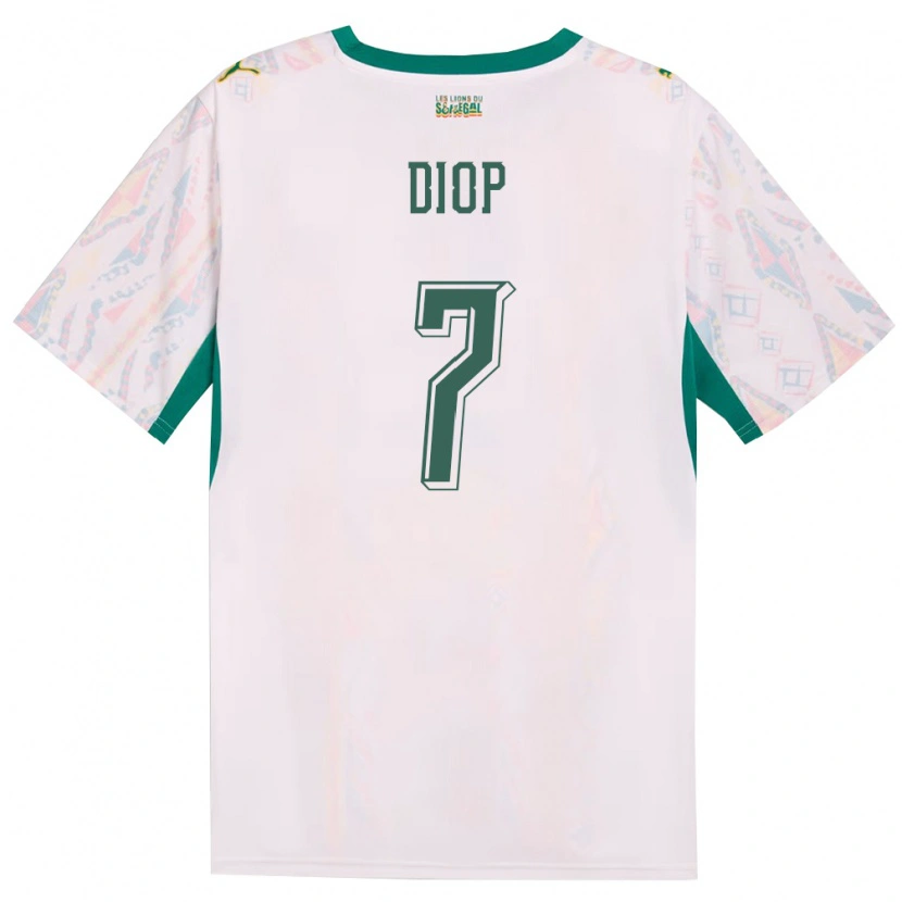 Danxen Hombre Camiseta Senegal Mama Diop #7 Blanco Verde Amarillo 1ª Equipación 26-28 La Camisa