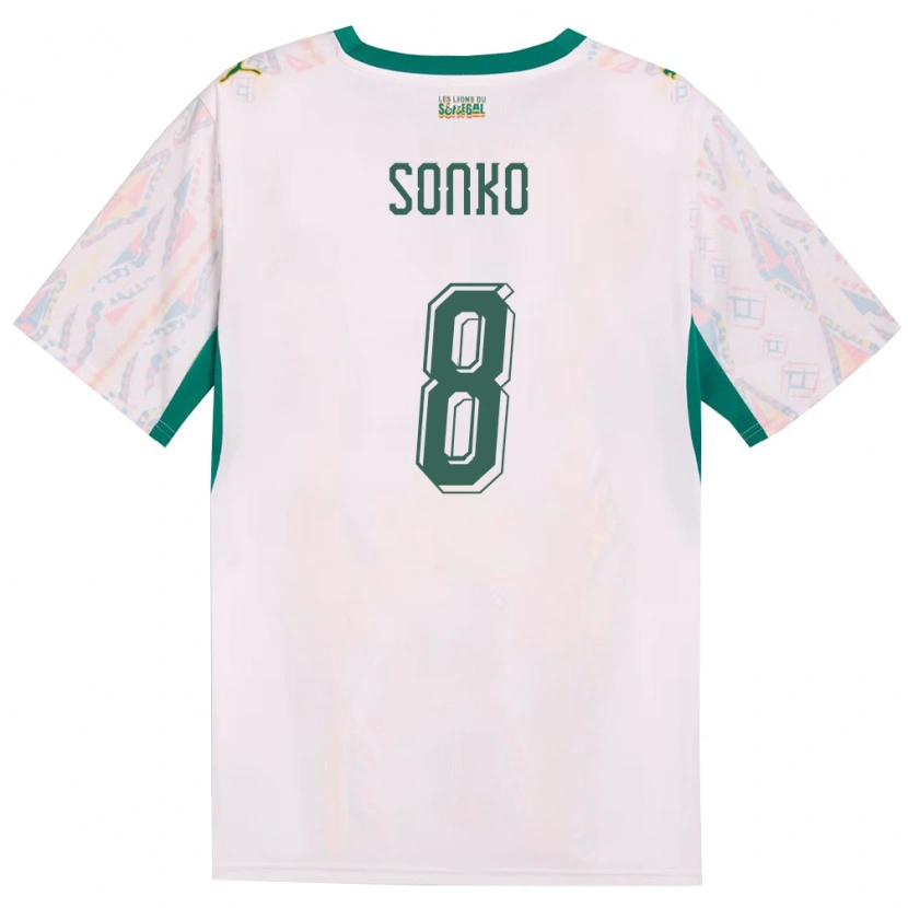 Danxen Hombre Camiseta Senegal Bakary Sonko #8 Blanco Verde Amarillo 1ª Equipación 26-28 La Camisa