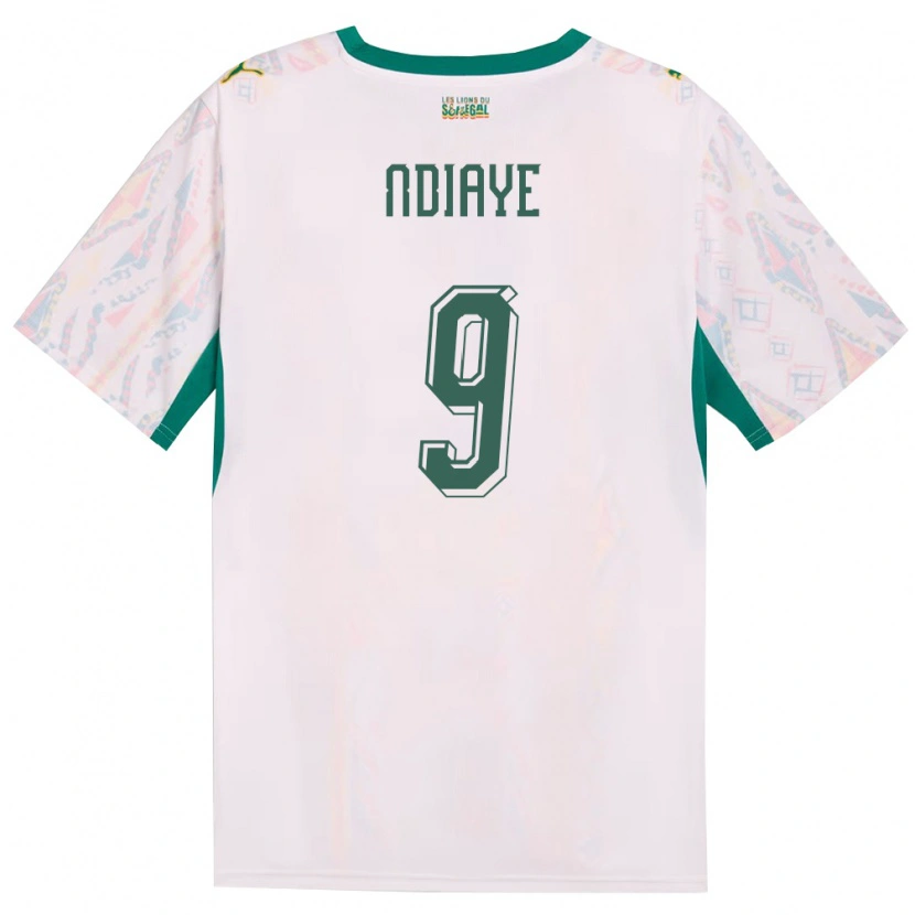 Danxen Hombre Camiseta Senegal Nguenar Ndiaye #9 Blanco Verde Amarillo 1ª Equipación 26-28 La Camisa