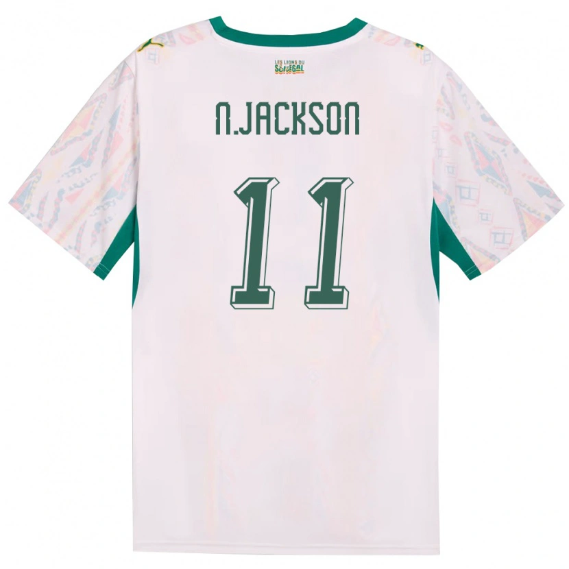 Danxen Hombre Camiseta Senegal Nicolas Jackson #11 Blanco Verde Amarillo 1ª Equipación 26-28 La Camisa