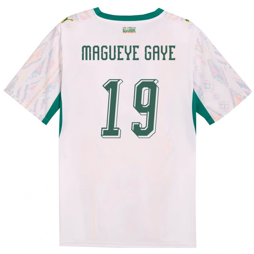 Danxen Hombre Camiseta Senegal Papa Magueye Gaye #19 Blanco Verde Amarillo 1ª Equipación 26-28 La Camisa