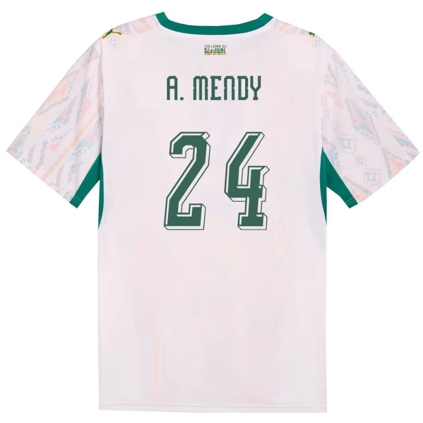 Danxen Hombre Camiseta Senegal Antoine Mendy #24 Blanco Verde Amarillo 1ª Equipación 26-28 La Camisa