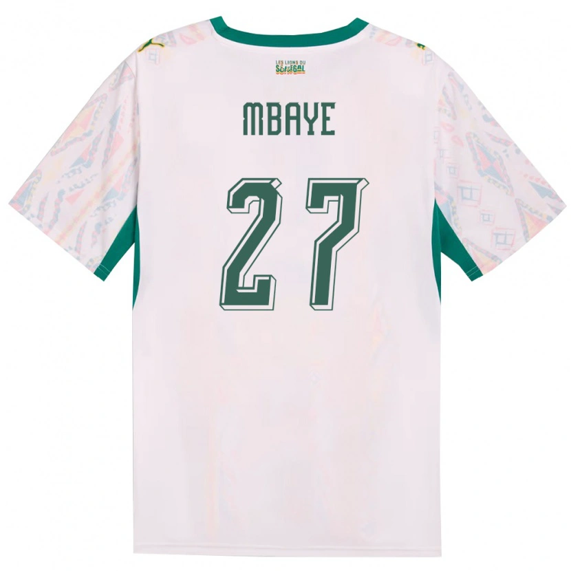 Danxen Hombre Camiseta Senegal Ibrahim Mbaye #27 Blanco Verde Amarillo 1ª Equipación 26-28 La Camisa