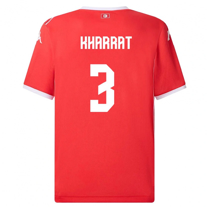 Danxen Hombre Camiseta Túnez Youssef Kharrat #3 Rojo Blanco 1ª Equipación 26-28 La Camisa