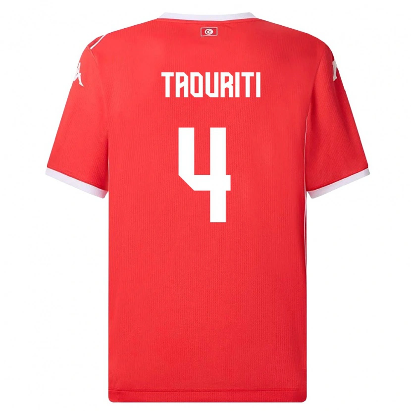 Danxen Hombre Camiseta Túnez Ryan Taouriti #4 Rojo Blanco 1ª Equipación 26-28 La Camisa