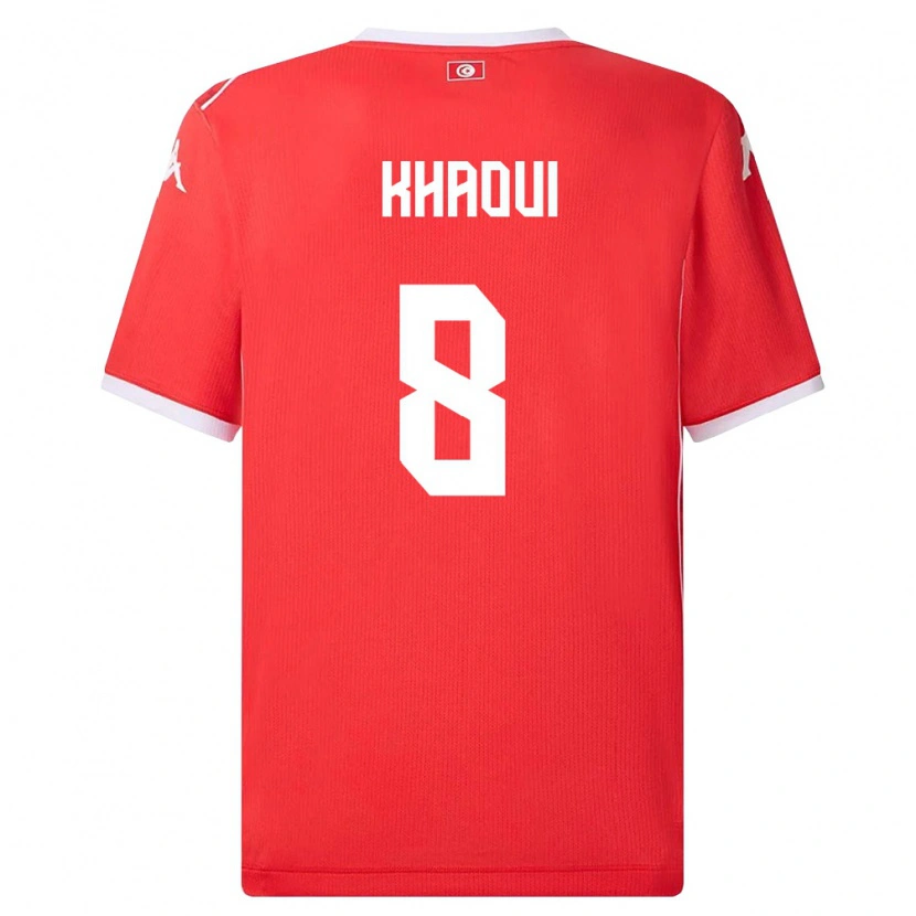Danxen Hombre Camiseta Túnez Saif Eddine Khaoui #8 Rojo Blanco 1ª Equipación 26-28 La Camisa