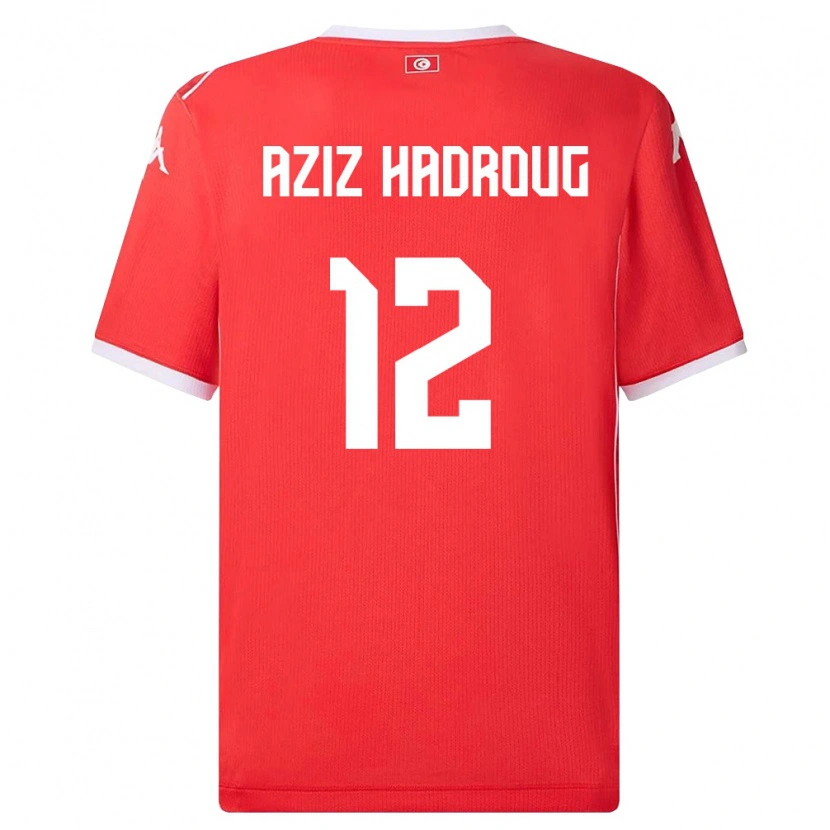 Danxen Hombre Camiseta Túnez Mohamed Aziz Hadroug #12 Rojo Blanco 1ª Equipación 26-28 La Camisa