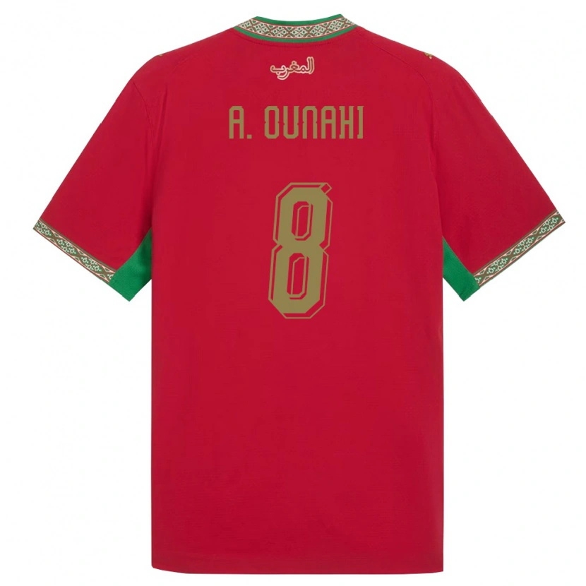 Danxen Hombre Camiseta Marruecos Azzeddine Ounahi #8 Rojo Verde Blanco 1ª Equipación 26-28 La Camisa