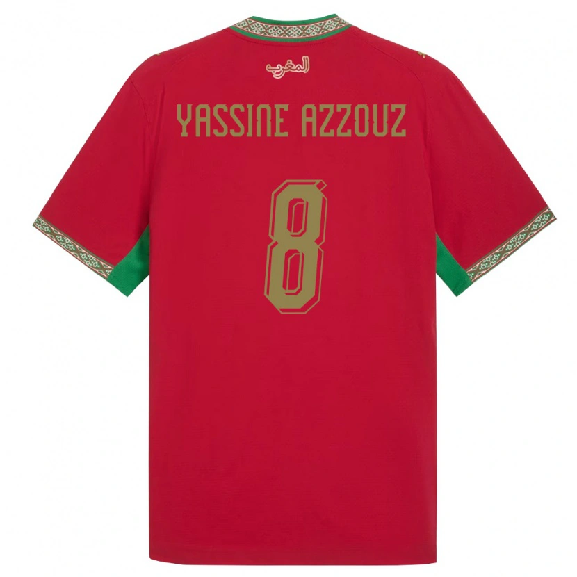 Danxen Hombre Camiseta Marruecos Mohamed Yassine Azzouz #8 Rojo Verde Blanco 1ª Equipación 26-28 La Camisa