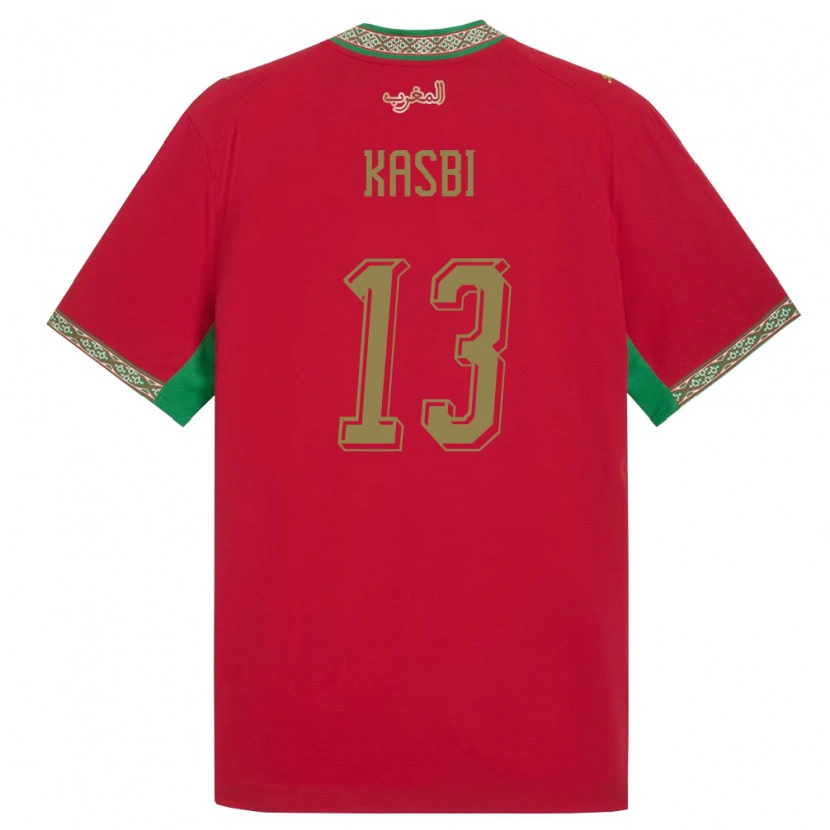 Danxen Hombre Camiseta Marruecos Khalid Kasbi #13 Rojo Verde Blanco 1ª Equipación 26-28 La Camisa