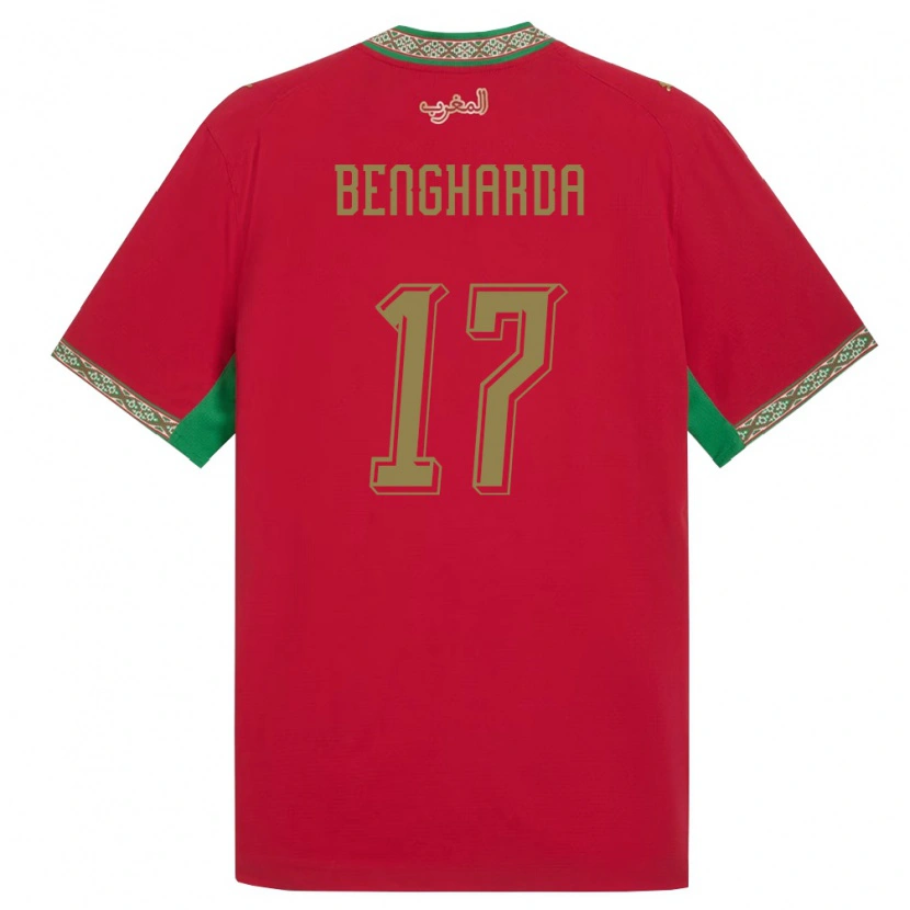Danxen Hombre Camiseta Marruecos Bilal Bengharda #17 Rojo Verde Blanco 1ª Equipación 26-28 La Camisa