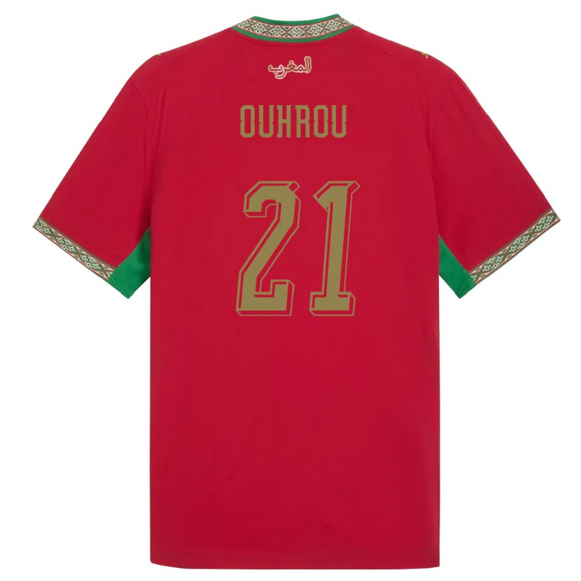 Danxen Hombre Camiseta Marruecos Marouane Ouhrou #21 Rojo Verde Blanco 1ª Equipación 26-28 La Camisa
