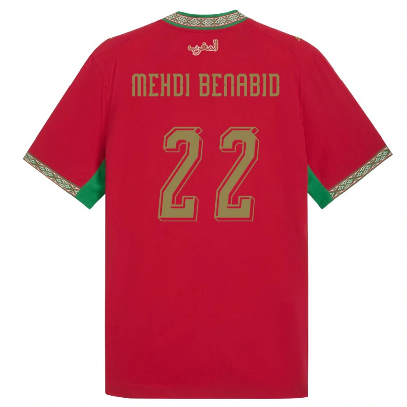Danxen Hombre Camiseta Marruecos El Mehdi Benabid #22 Rojo Verde Blanco 1ª Equipación 26-28 La Camisa