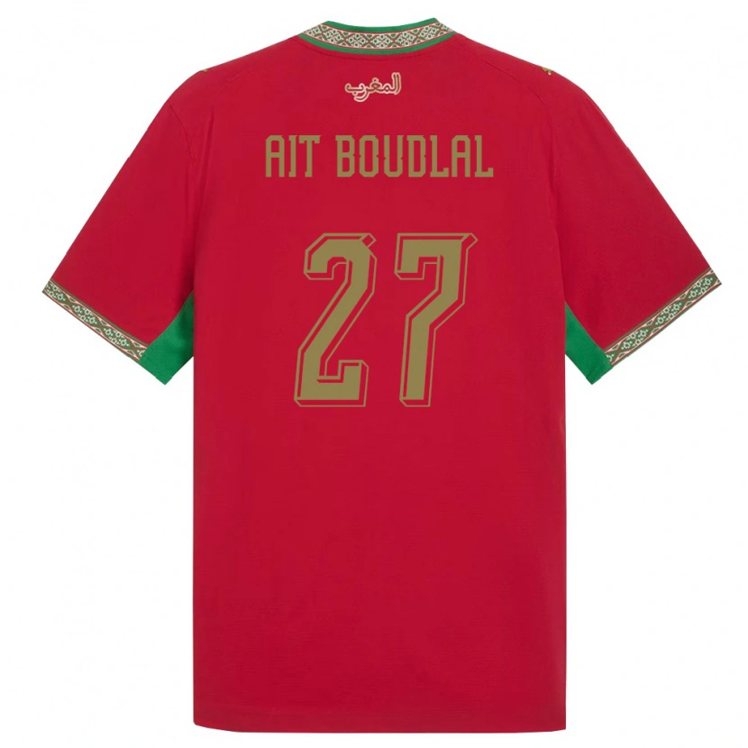 Danxen Hombre Camiseta Marruecos Abdelhamid Ait Boudlal #27 Rojo Verde Blanco 1ª Equipación 26-28 La Camisa