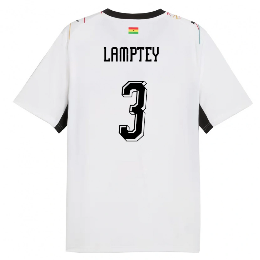 Danxen Hombre Camiseta Ghana Tariq Lamptey #3 Blanco Negro Amarillo 1ª Equipación 26-28 La Camisa