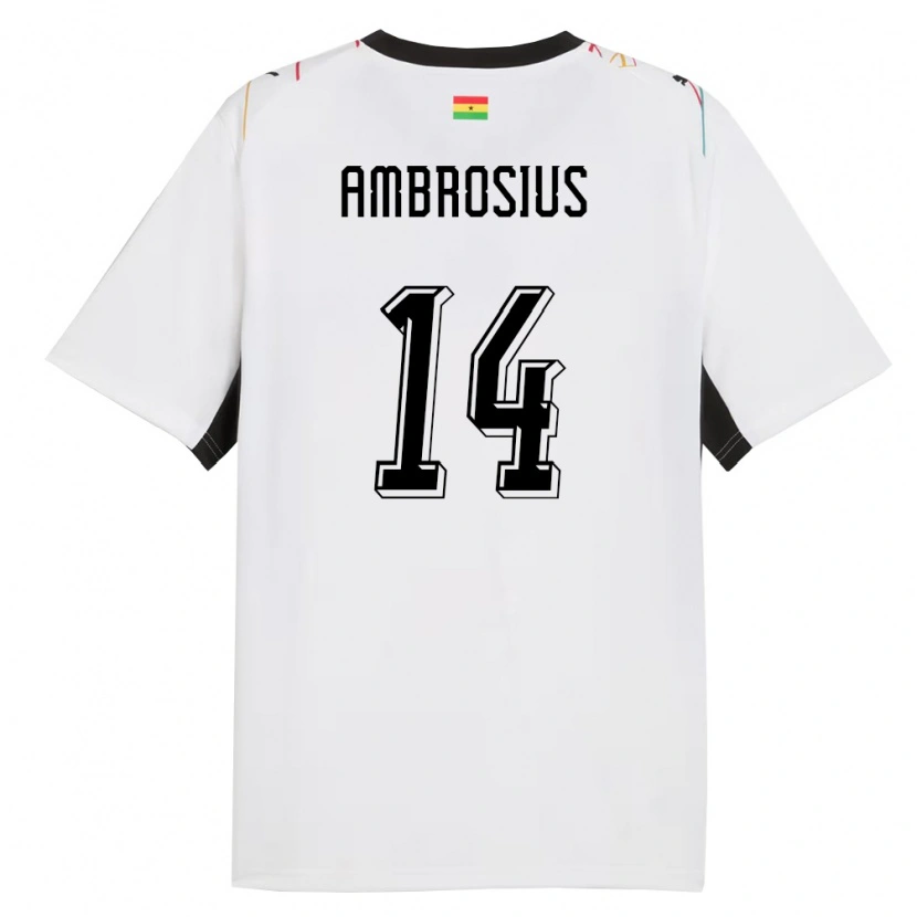 Danxen Hombre Camiseta Ghana Stephan Ambrosius #14 Blanco Negro Amarillo 1ª Equipación 26-28 La Camisa